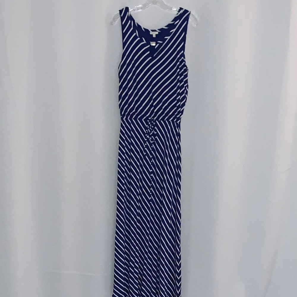 Talbots Petites Navy/White Sleeveless Maxi Dress